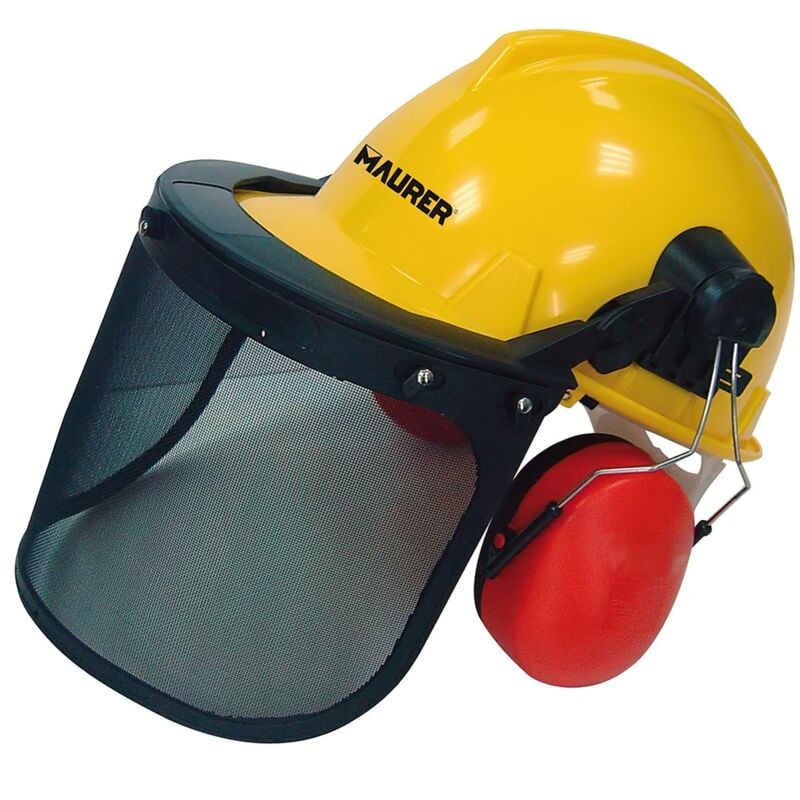 Casco Con Visera, Protector Facial De Rejilla y Protector Auditivo