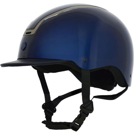 Casco da equitazione con calotta lucida e visiera stretta e in pelle con frame brunito: 60-61 CM, BLU