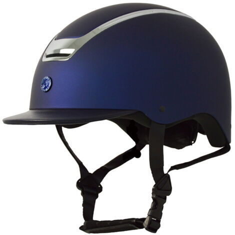 Casco da equitazione con calotta opaca a visiera stretta in pelle e frame cromato: 60-61 CM, blu
