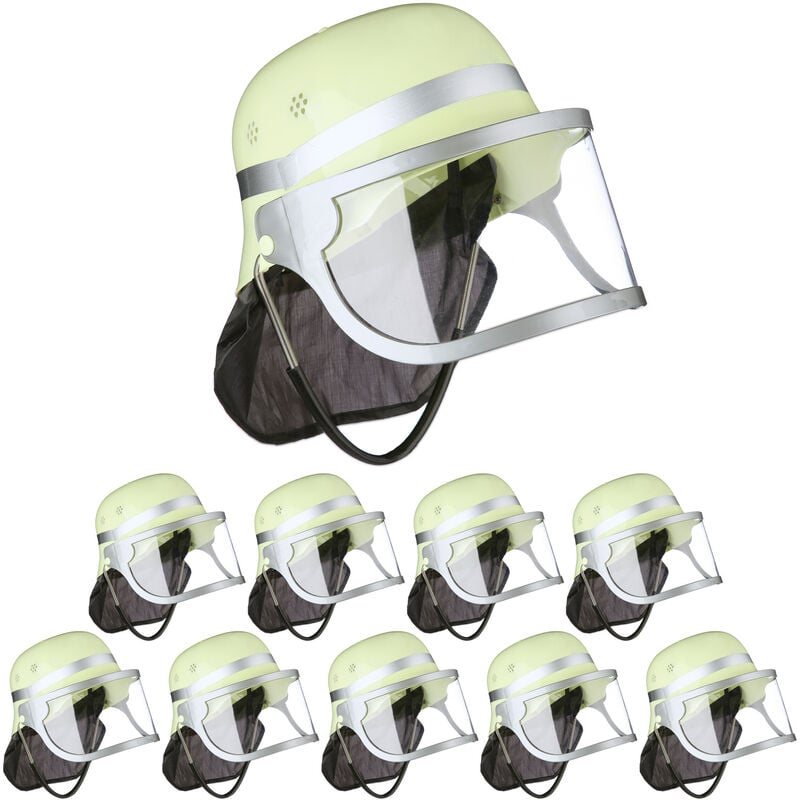 Image of Relaxdays - 10x Casco da Pompiere per Bambini, Cappello da Vigile da Fuoco da Bimbo con Visiera, hlp 24,5x22,5x28 cm, Giallo
