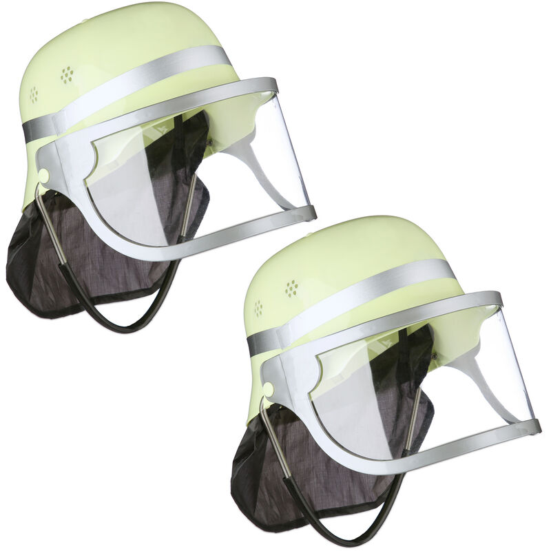 Image of 2x Casco da Pompiere per Bambini, Cappello da Vigile da Fuoco da Bimbo con Visiera, hlp 24,5x22,5x28 cm, Giallo