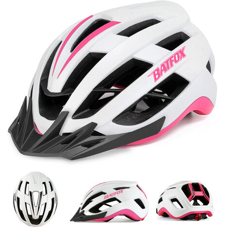 Casco de bicicleta Casco de ciclismo ligero ajustable Casco de bicicleta de montana y carretera con visera solar desmontable Liberacion rapida Unisex,blanco - blanco