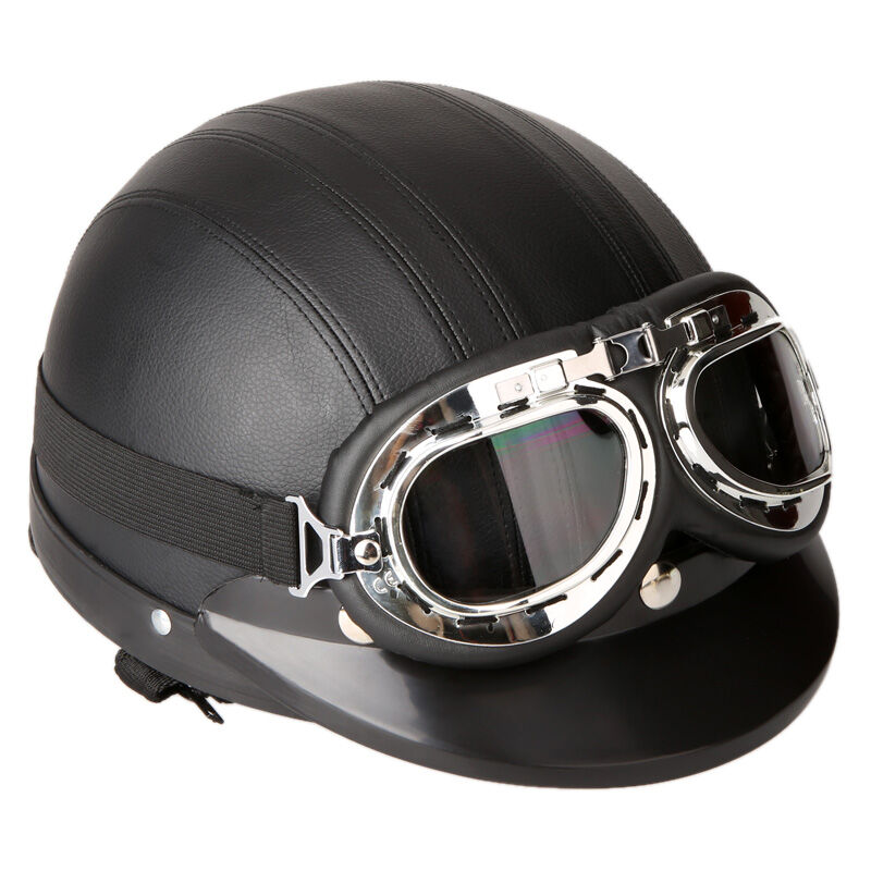 

Casco de motocicleta Casco de invierno Bicicleta electrica Casco de Harley coreano + Gafas transparentes + Brim 54-60cm,negro