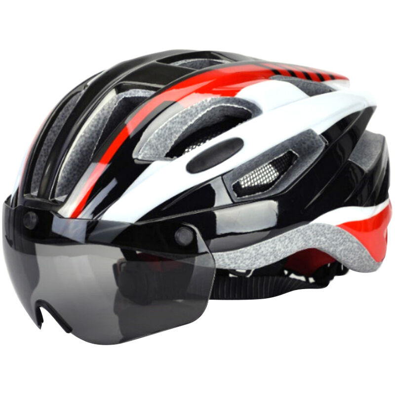 

Casco de Moto con Gafas de Seguridad Bicicleta Equipo de Ciclismo para Scooter Tourings Sport, rojo, L