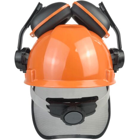 Casco de seguridad para silvicultura industrial: sistema de protección auditiva y facial. Casco forestal profesional con certificación CE, visera, orejeras y protector facial extraíbles.