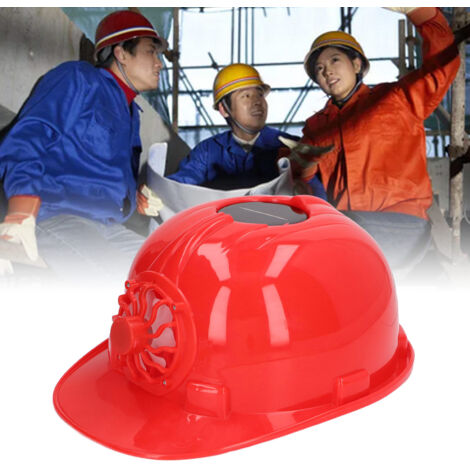 Casco de seguridad ventilado con visera solar resistente al calor para trabajos al aire libre en verano, fabricado con materiales robustos, de color rojo, diseño ligero y forro interior extraíble, apt
