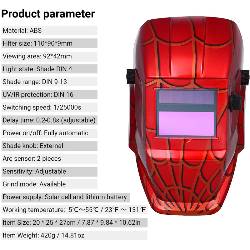 

Casco de soldadura con energia solar oscurecimiento automatico de soldadura mascara protectora Casco Escudo con sombra variable Modo Grind