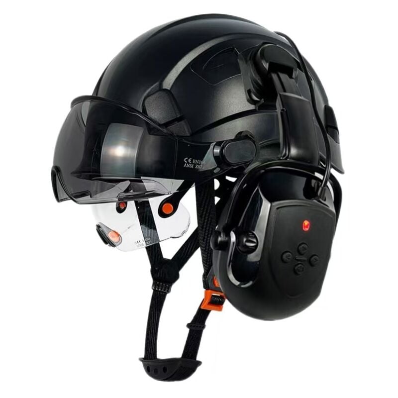 Image of Casco di sicurezza con visiera Bluetooth, cuffie antirumore snr 26 dB, casco rigido con visiera, cuffie antirumore montate, caschi rigidi ventilati