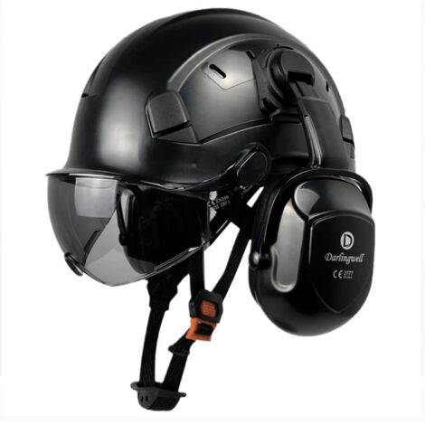 Casco di sicurezza con visiera e copriorecchie, casco forestale da arboricoltore, per potatura di alberi da giardino, disboscamento, cippatura, motosega, lavori edili, casco di sicurezza (nero + visie