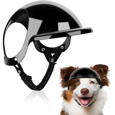 Casco di sicurezza per cani, casco con fori per le orecchie e cinghie regolabili, adatto per cani di piccola taglia per passeggiate all'aperto (taglia S, nero)