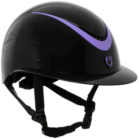 Casco equitazione donna modello Galaxy shine con visiera larga e cinturino in ecopelle: 55-57 cm, Blu e Viola