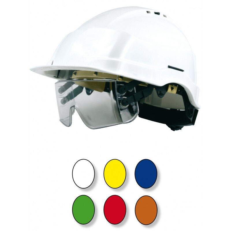 Image of Singer Safety - Casco giallo con occhialino integrato sotto la visiera singer - CASIRISJAU2