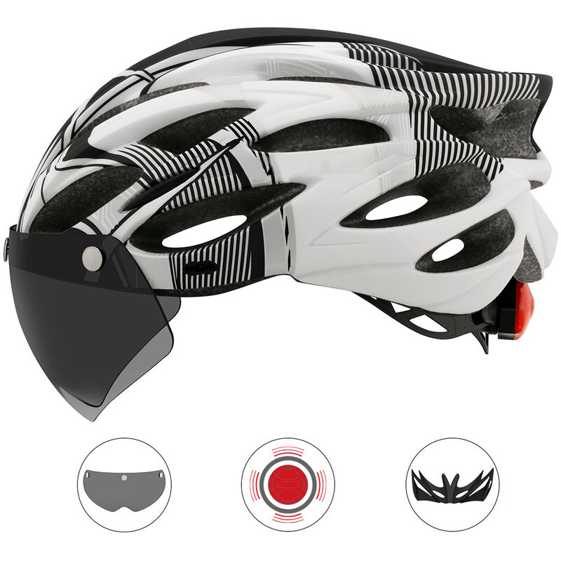 

Casco para montar en bicicleta de montana de carretera casco con lente y luz trasera, equipo para montar,blanco - Cairbull