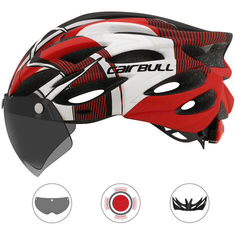 Casco para montar en bicicleta de montana de carretera Cairbull, casco con lente y luz trasera, equipo para montar,rojo - rojo