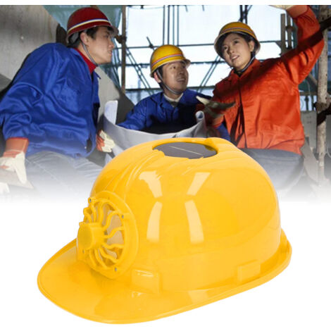 Casco protector con ventilador solar, versión amarilla, ventilación de plástico, forro interior extraíble, ligero (500 g).