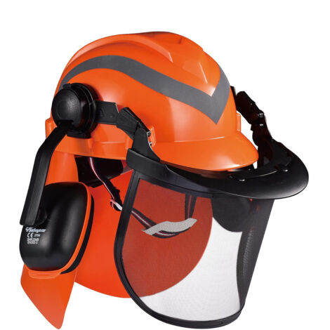 Casco protector para adultos con gafas antiarañazos, protectores auditivos, casco de seguridad con correa para la barbilla, tira reflectante y ventilación transpirable.