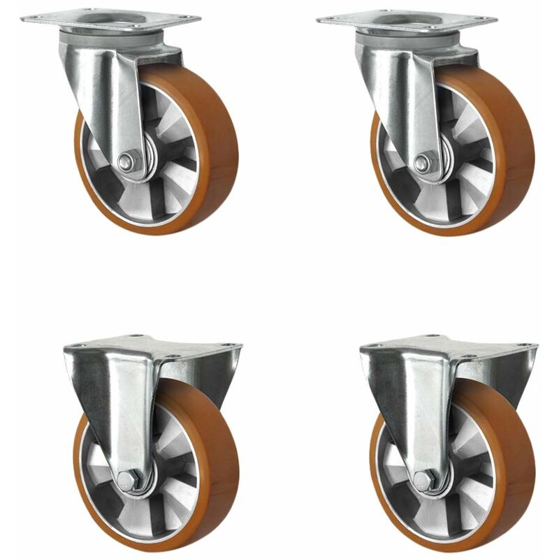 Image of Cascoo - SETSHFH160BAU5D0N - Set di ruote girevoli, 2 ruote, 2 ruote, cerchioni in alluminio, poliuretano, diametro 160 mm, carico pesante, doppio