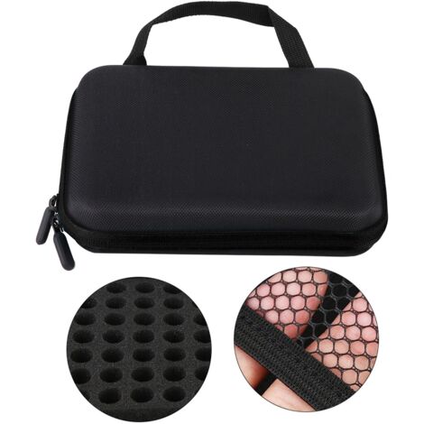 Case d'aromathérapie avec 63 compartiments  Sac de rangement pour huiles essentielles ou vernis (1-3ml)  Matériau EVA  Noir  21,5 x 17,2 x 5 cm