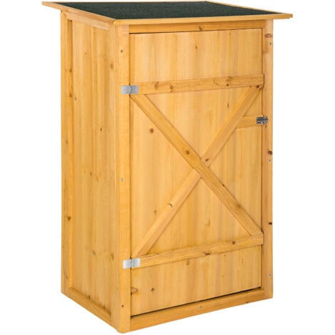 WEASHUME Armario de almacenamiento de madera para exteriores con techo  impermeable, cobertizo de herramientas de madera de jardín con 3 estantes