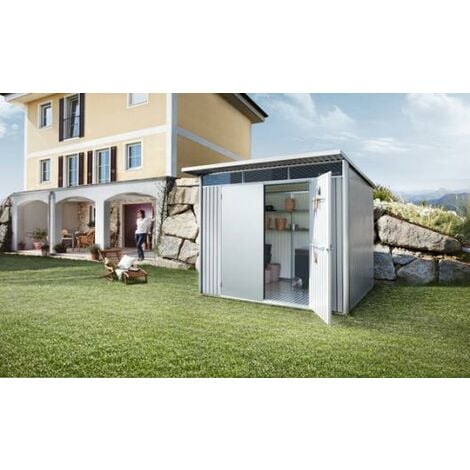 CASETA COBERTIZO METALICA BIOHORT AVANTGARDE L COLOR PLATA METALIZADA PUERTA ESTANDAR