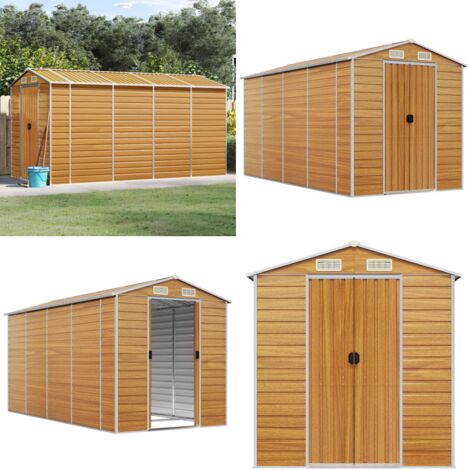 Caseta de jardín acero galvanizado marrón claro 191x385x198 cm - Almacenamiento al aire libre - Herramientas de jardín