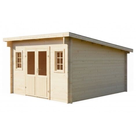 Caseta de jardín de abeto de 374x274 cm – Grosor de pared: 42 mm – Techo de acero galvanizado – Puerta de cristal – FA4030.02 Foresta