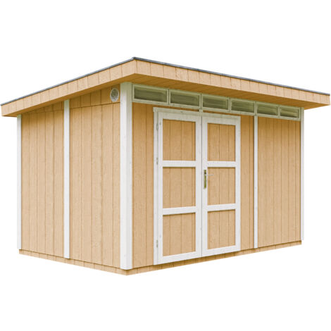 Caseta de jardín de CALIDAD PREMIUM 8,7m²-L412xW279cm - con Suelo,Baldosas Bituminosas y Pintura - Construcción con paneles LP Smartside - Cobertizo jardín exterior TIMBELA M904A - Harvest honey