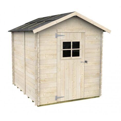 Caseta de jardín de madera, 178x218 cm – Paredes de 16 mm – Ventana francesa – Abeto natural