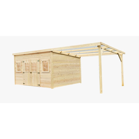 Caseta de jardín de madera 280x280 cm con leñera – Espesor de pared 28 mm – Techo de policarbonato – Ventanas fijas – LA4030B Foresta