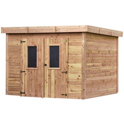 Caseta de jardín de madera 280x280 cm – Espesor de pared 28 mm – Techo plano de acero – DIN3030.02 Forest