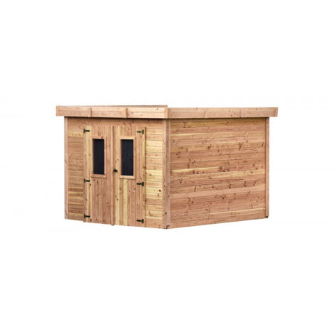 Caseta de jardín de madera 280x280 cm – Grosor de pared 28 mm – Techo plano de policarbonato – Abeto natural – SL3030 Foresta