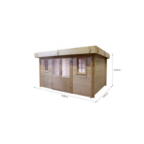 Caseta de jardín de madera 374x274 cm – Abeto 42 mm – Techo plano de acero – Puerta y ventana de cristal – BRE4030.02 Foresta