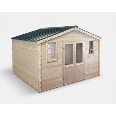 Caseta de jardín de madera 380x280 cm – Abeto de 28 mm con techo de acero galvanizado – Puerta y ventana dobles – BAX4030.02 Foresta