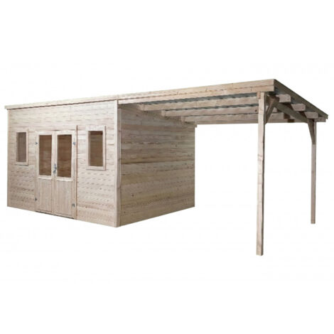 Caseta de jardín de madera 380x280 cm con leñera – Espesor de pared 28 mm – Techo de acero galvanizado – Ventanas de cristal – SLX4030B Foresta