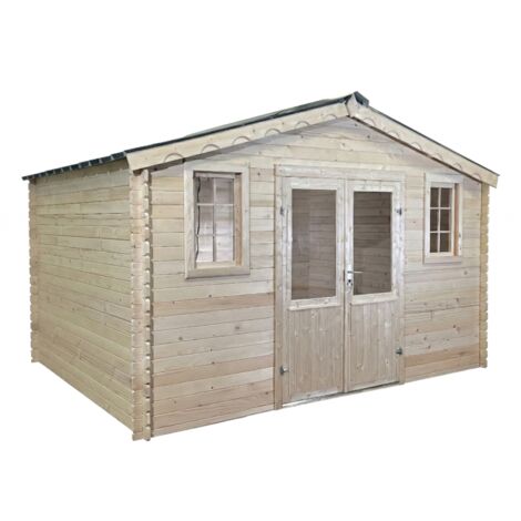 Caseta de jardín de madera 380x380 cm – Abeto de 28 mm con techo de acero galvanizado – Puerta y ventana dobles – BAX4040.02 Foresta
