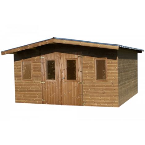 Caseta de jardín de madera 400x300 cm – Madera tratada térmicamente 28 mm – Techo de acero galvanizado – THA4030.02T Foresta