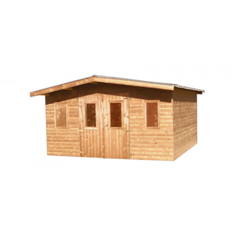 Caseta de jardín de madera 400x400 cm – Grosor de pared 28 mm – Abeto Douglas y techo de acero – DUB4040 Foresta