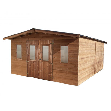 Caseta de jardín de madera 400x500 cm – Madera tratada térmicamente 28 mm – Techo de acero – THA4050.02T Foresta