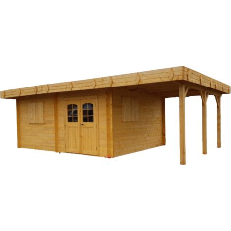 Caseta de jardín de madera 500x400 cm con marquesina lateral – Paredes de 42 mm – Techo de acero – BRE5040.02B Foresta