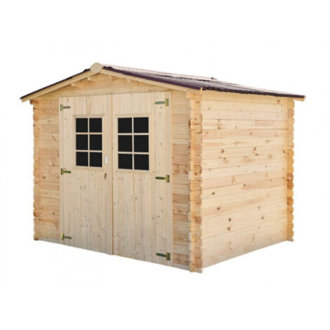 Caseta de jardín de madera con puerta de doble cristal – 260x220 cm – Tablas de 28 mm, techo bituminoso y estructura compacta – VD2622.02N Foresta