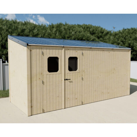 Caseta de jardín de madera de 186x463 cm con sistema fotovoltaico de 2 kW – paredes de 19 mm – 4 paneles fotovoltaicos – LB1946.02TH Foresta