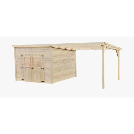 Caseta de jardín de madera de 280x280 cm con leñera – Espesor de pared de 28 mm – Techo de policarbonato – Cristal acrílico – LA3030B Foresta