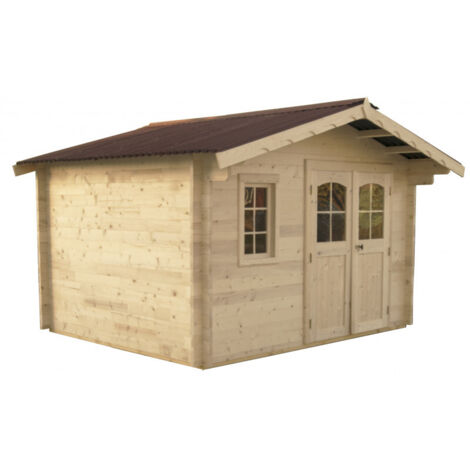 Caseta de jardín de madera de abeto 350x300 cm – Grosor de pared 42 mm – Techo de betún rojo – Puerta de cristal – NAN3530.02N Foresta