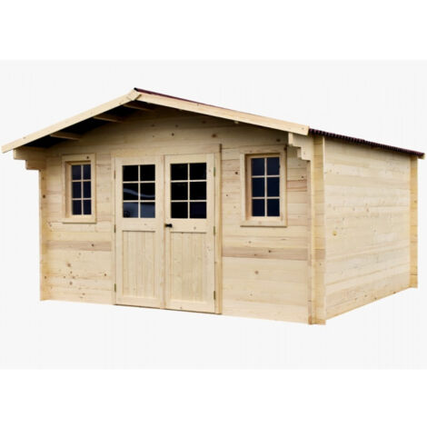 Caseta de jardín de madera de abeto 400x400 cm – Grosor de pared 42 mm – Techo de betún rojo – Puerta de cristal – NAN4040.02N Foresta