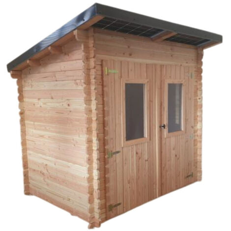Caseta de jardín de madera de abeto de 219 x 165 cm con sistema fotovoltaico – Grosor de 28 mm – Kit solar de 1 kWp incluido – LB2217.02S Foresta