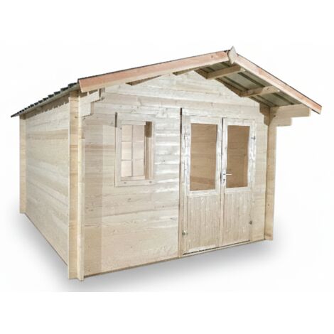 Caseta de jardín de madera de abeto de 350x300 cm – Grosor de pared: 42 mm – Techo de acero galvanizado – Puerta de cristal – NAX3530 Foresta