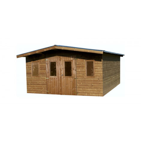 Caseta de jardín de madera tratada térmicamente, 380x280 cm – Espesor de pared 26 mm – Techo de acero galvanizado – Ventanas de acrílico – THY4030 Foresta
