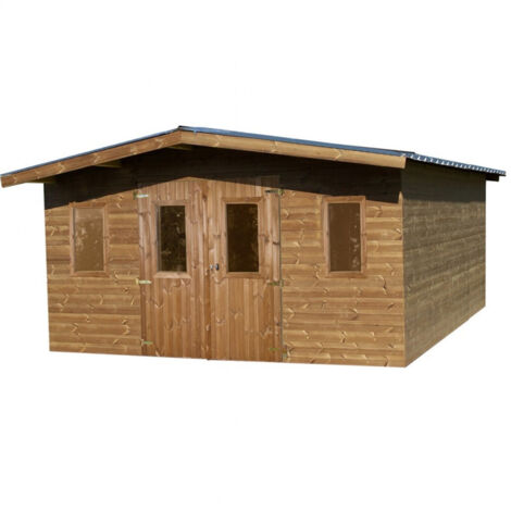 Caseta de jardín de madera tratada térmicamente, 380x380 cm – Espesor de pared 26 mm – Techo de acero galvanizado – Ventanas de acrílico – THY4040 Foresta