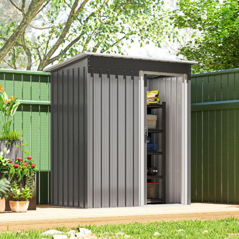 Caseta de Jardín Exterior 1,16 m² 163x89x182 cm Cobertizo Metálica con Puerta Corredera y Techo Inclinado Gris