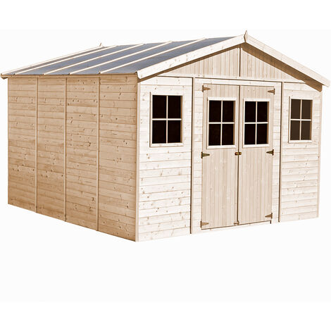 CASETA DE JARDÍN EXTERIOR de madera 16 m² - trastero con ventanas - A246x418x420 cm - construcción de paneles de madera natural - Taller de jardinería - Almacén para automóviles, cobertizo para herramientas - TIMBELA M330 - Beige